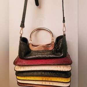 Amazing Ostrich/Croc Multi-Colored Accordion Shoulder Bag Top Handle+Adj. Strap